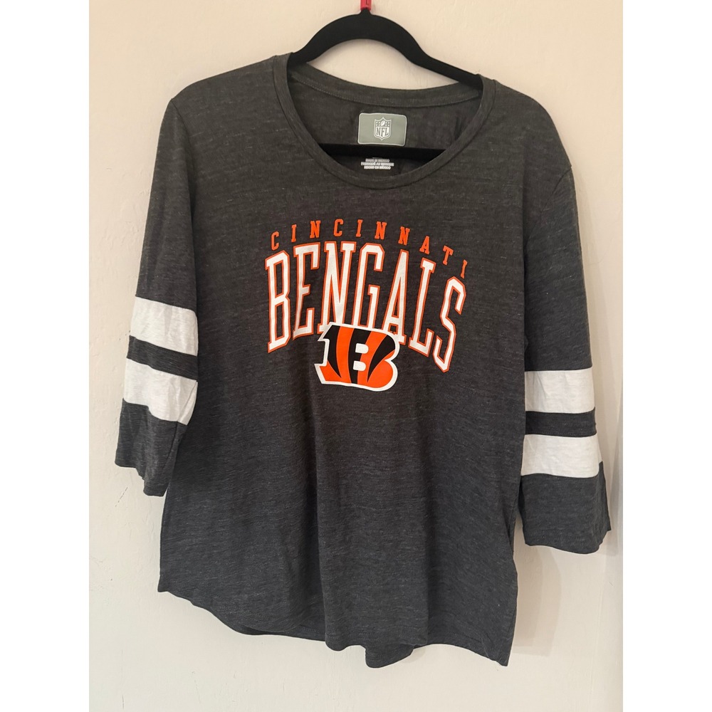 NFL Cincinnati Bengals Womens 3/4 Sleeve T-Shirt Charcoal Gray Size Large-NWOT